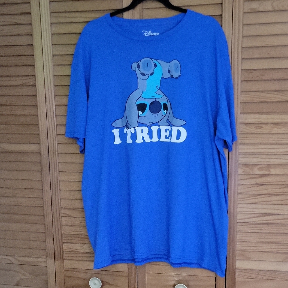 Disney Stitch I Tried Graphic Blue Funny Lilo & Stitch Shirt Tee Shirt Size 2XL